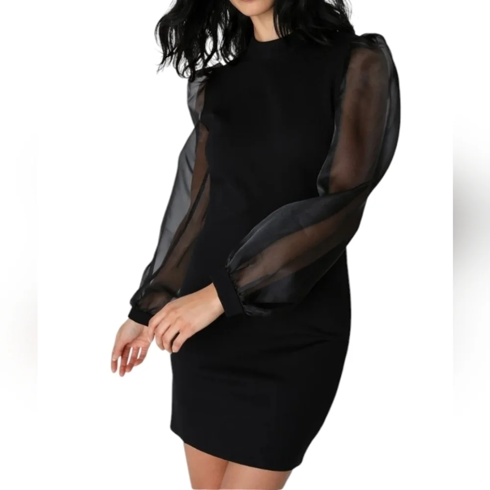 LULUS Seeking Sophistication Black Backless Balloon Sleeve Mini Dress NWT